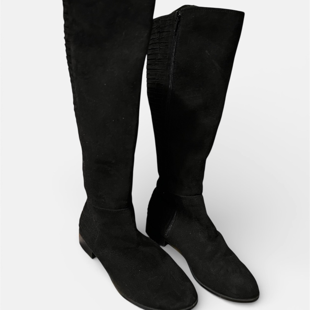 Kelly & Katie Boots Womens Lanner Tall Side Zip Riding Boot Black Faux Suede